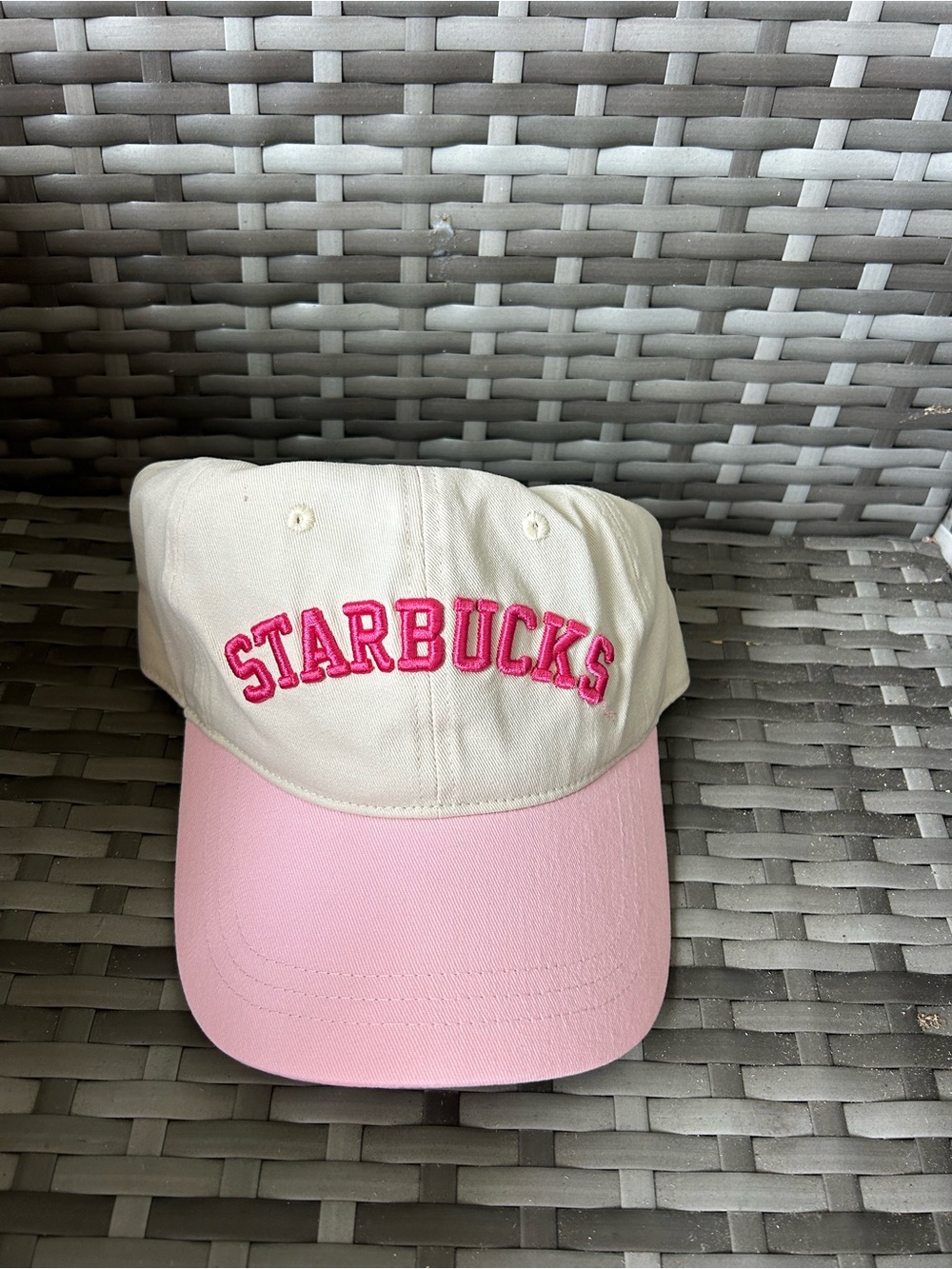 Starbucks Cream Crown Pink Brim Cap with Hot Pink Logo